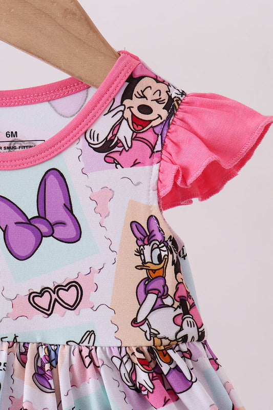 Pink character bamboo ruffle romper