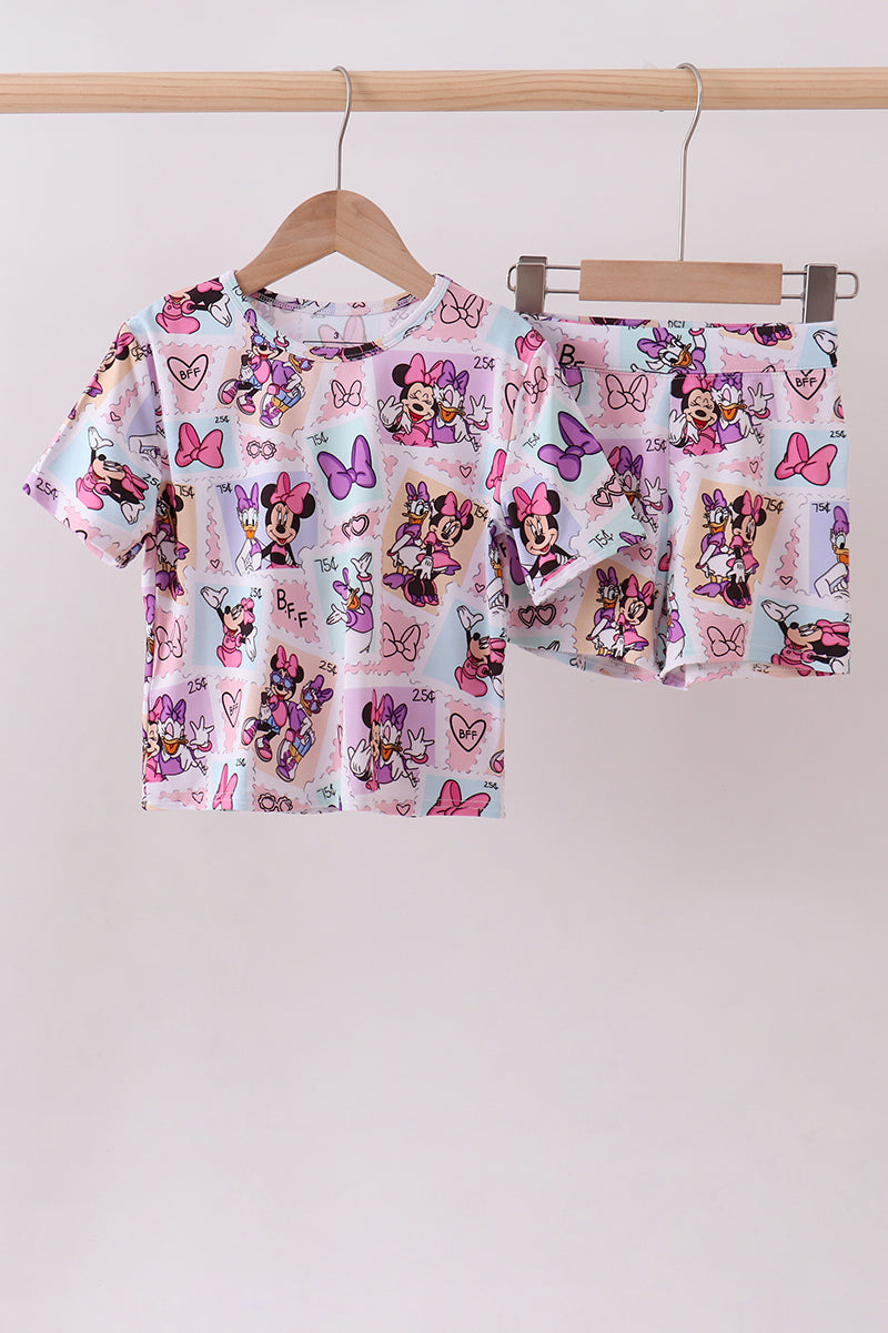 Pink character bamboo pajama set