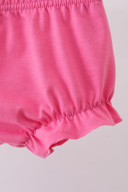 Pink character smocked ruffle bloomer set