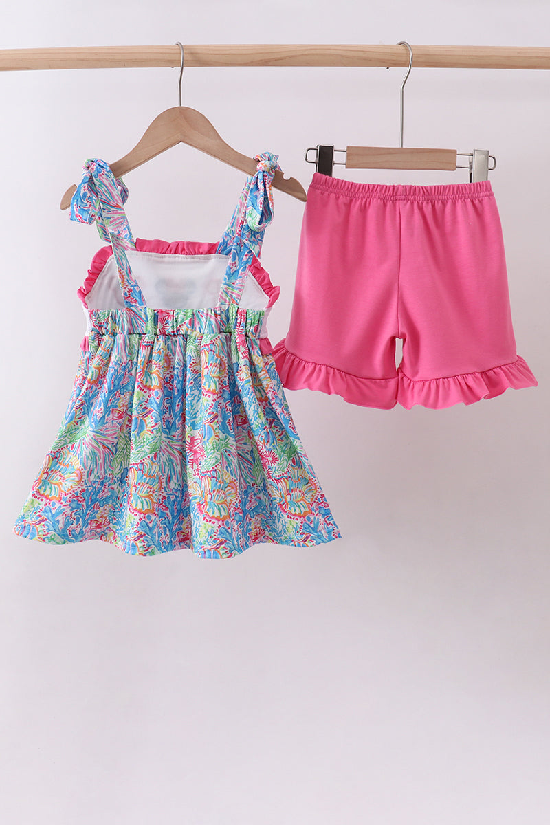 Pink character smocked ruffle bloomer set