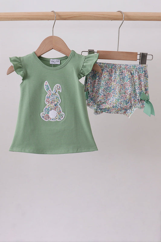 Sage bunny applique bloomer set