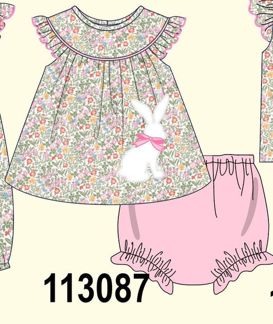 Floral bunny applique ruffle bloomer set