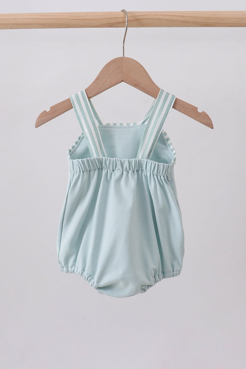 Blue stripe bunny applique bubble