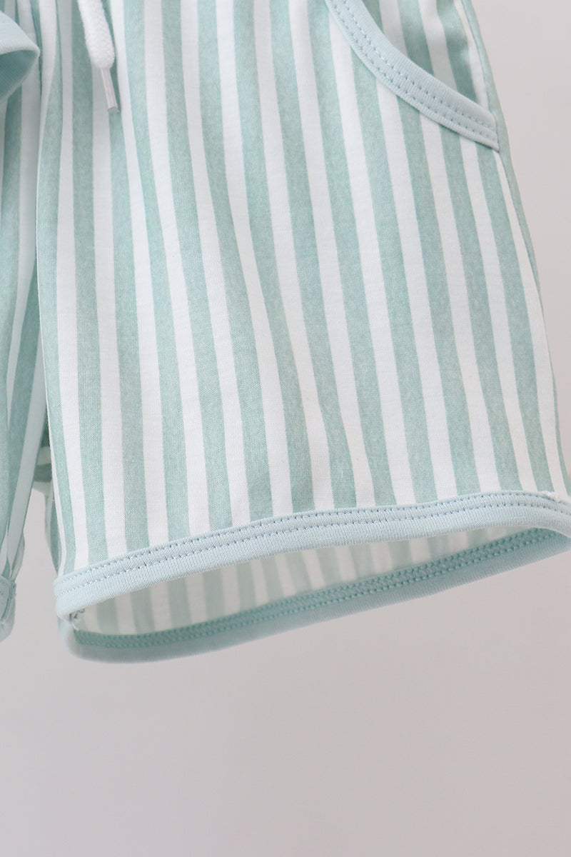 Blue stripe bunny applique shorts set