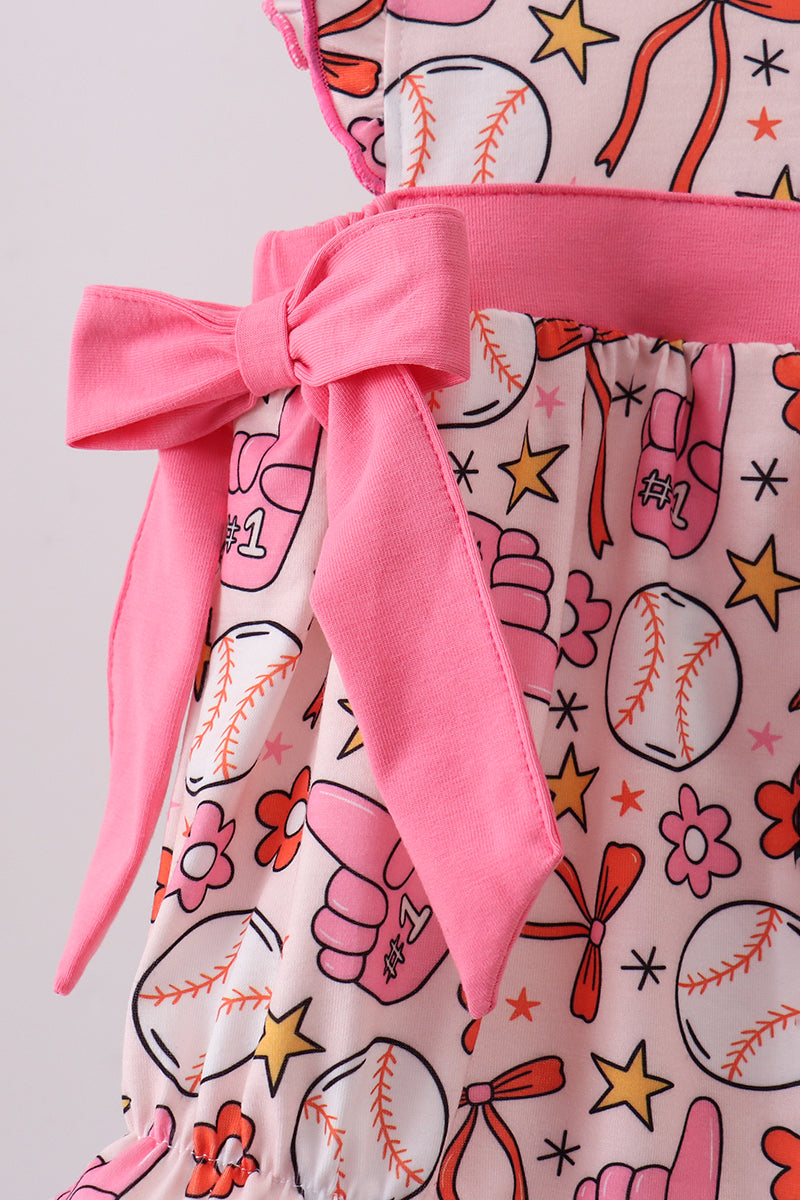 Pink baseball print ruffle bubble