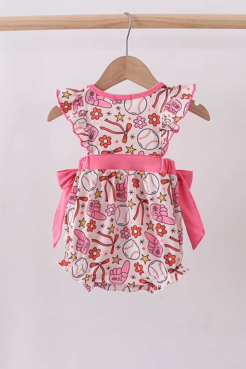 Pink baseball print ruffle bubble