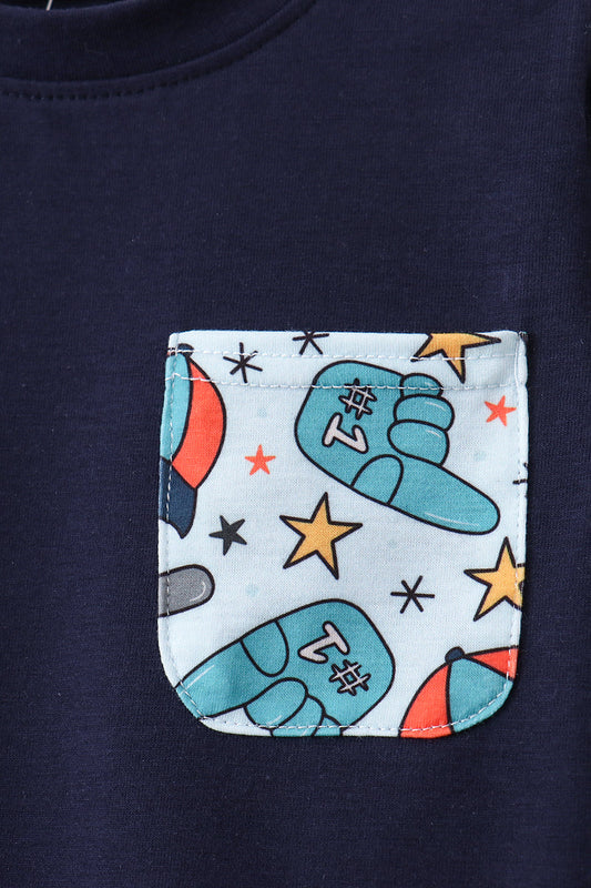 Navy baseball print shorts set