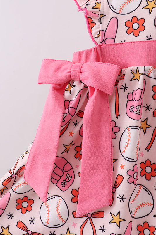 Pink baseball print ruffle shorts set