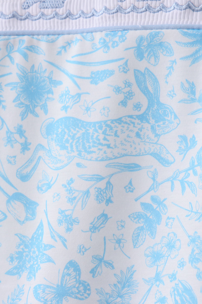 Blue bunny smocked peter pan collar shorts set