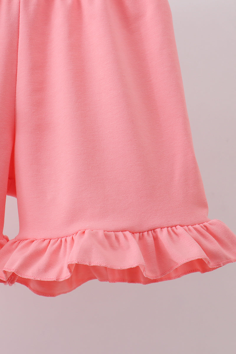 Pink bunny smocked lace collar shorts set