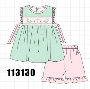 Green swiss dot cross sheep ruffle shorts set