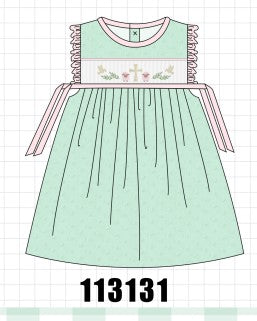 Green swiss dot cross sheep ruffle dress