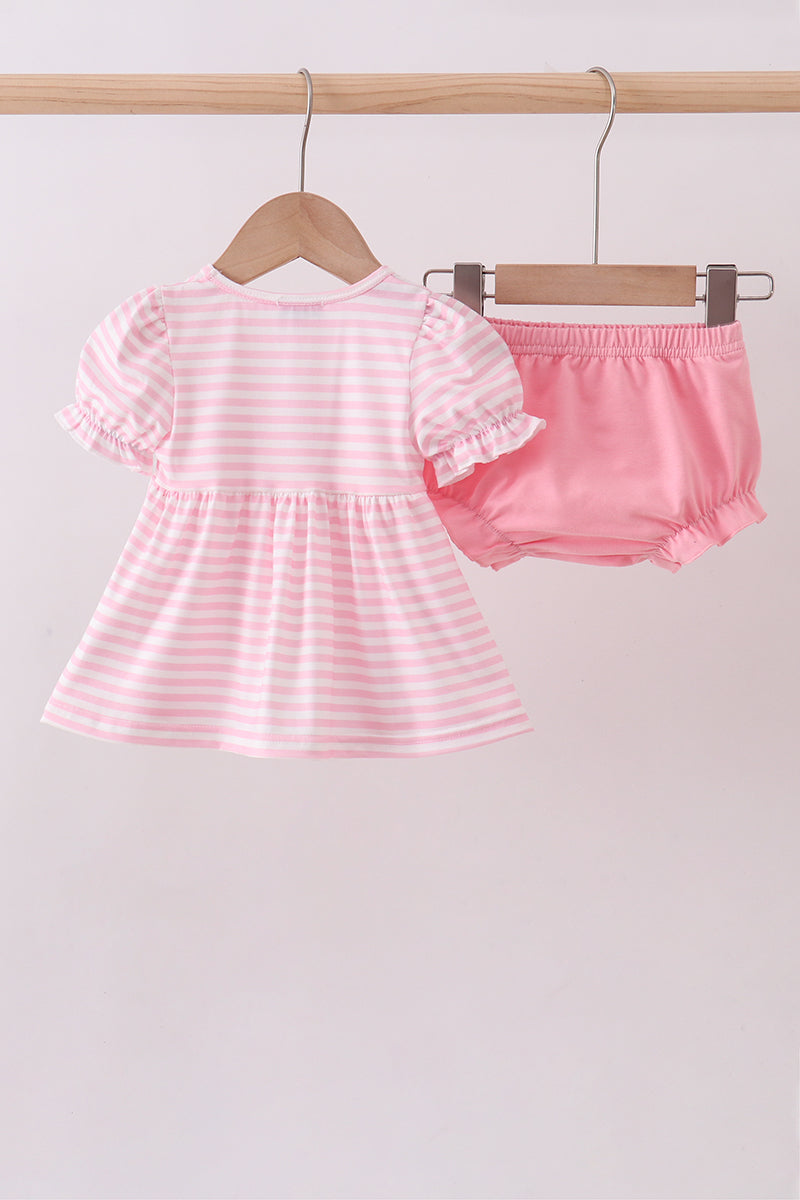 Pink stripe cross applique bloomer set