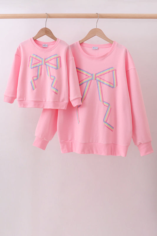 Pink Patriotic hand-sewn bow mom&me sweatshirt