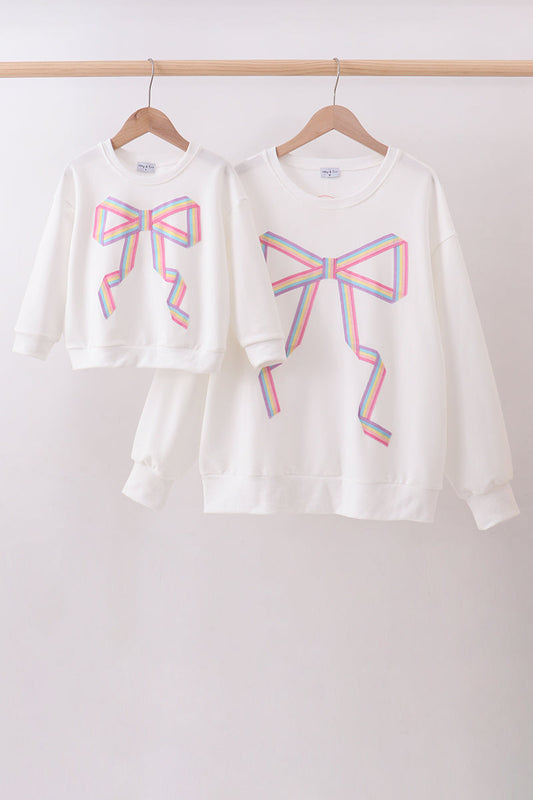 Cream Patriotic hand-sewn bow mom&me sweatshirt
