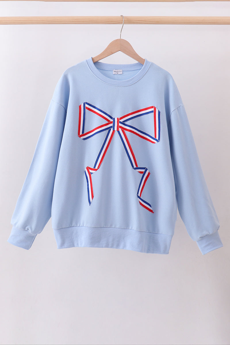 Blue Patriotic hand-sewn bow mom&me sweatshirt