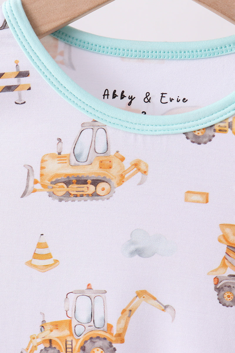 Yellow engineering vehicle bamboo pajama set