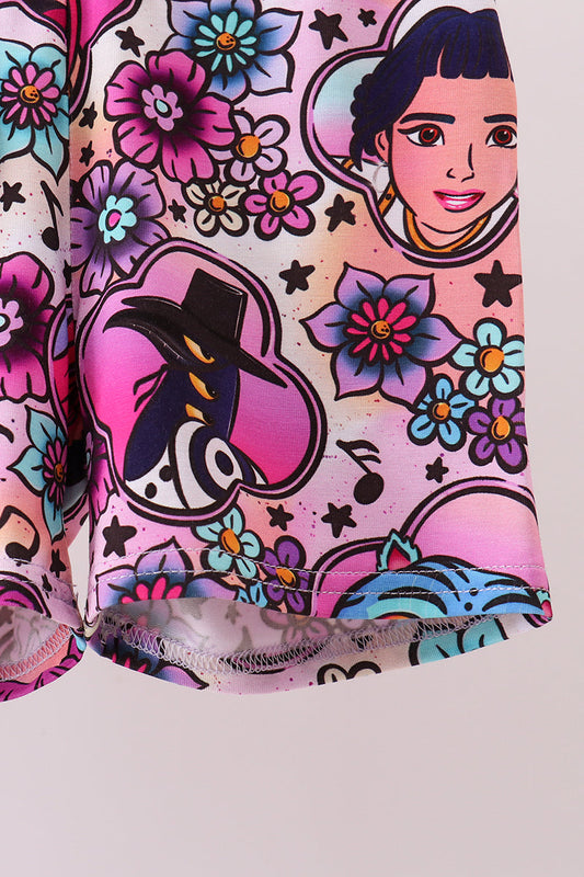 Purple character bamboo pajama shorts set