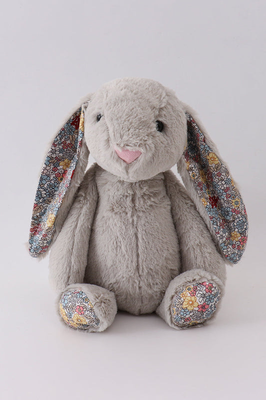 Grey floral plush bunny