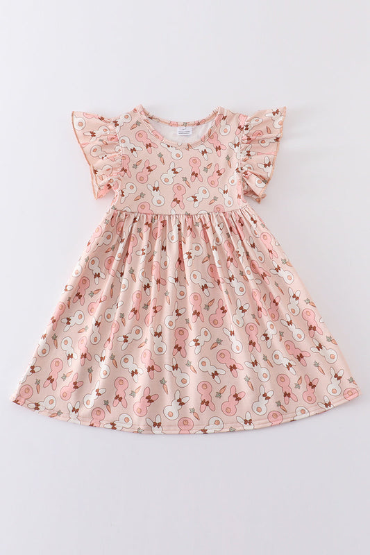 Pink easter bunny print ruffle dress