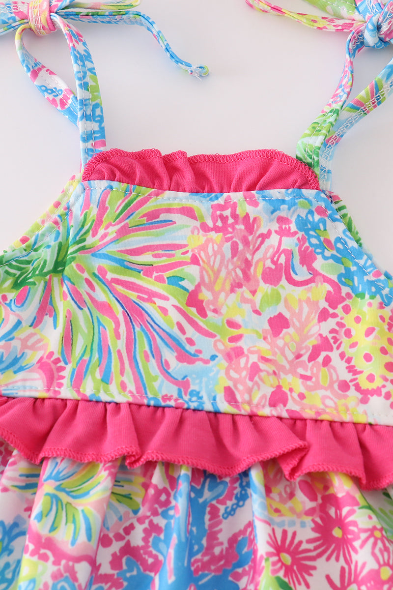 Pink tropical floral girl bloomer set