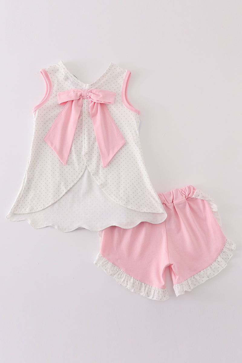 Pink ballet shoes applique girl set