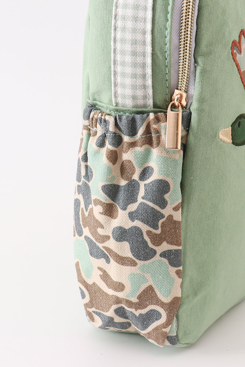 Green camouflage duck applique lunch bag