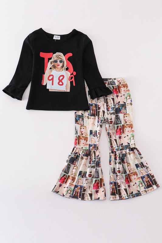 Black music fan bell pants set