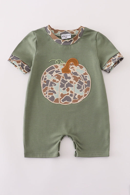 Camouflage print pumpkin applique romper