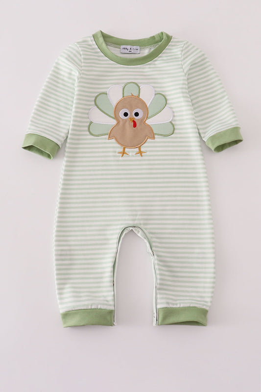Sage turkey applique stripe romper