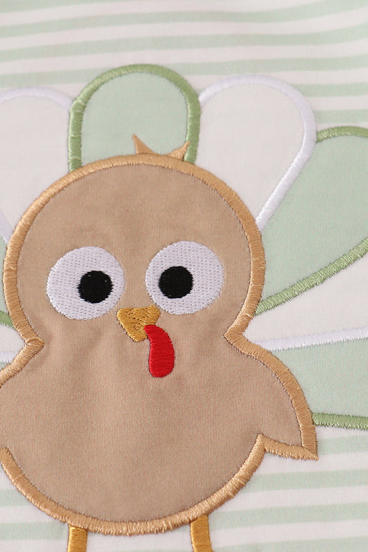 Sage turkey applique stripe romper