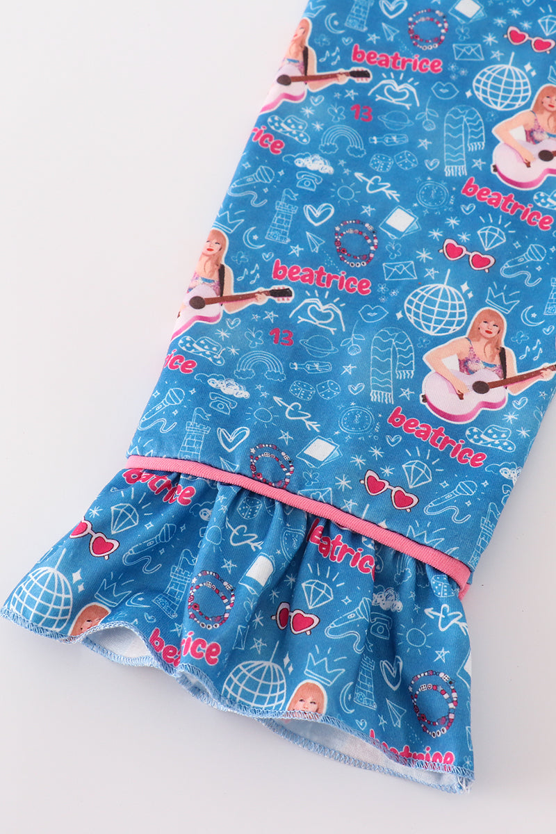 Blue music fan girl pajamas set