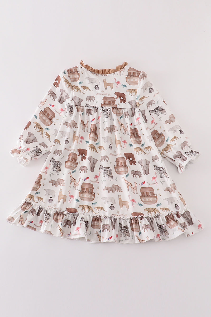 Noah's Ark animal print girl pajama gown