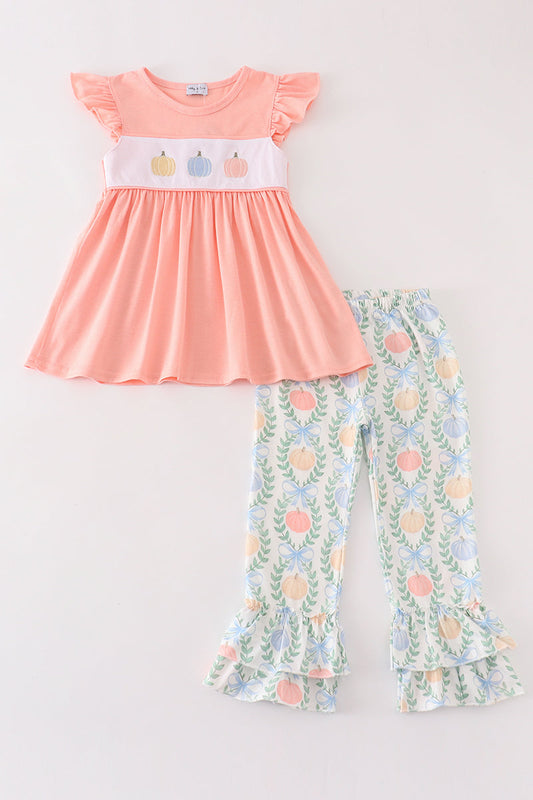 Pink pumpkin embroidery girl set