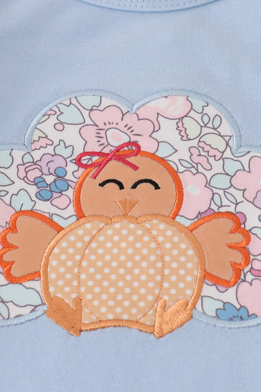Blue turkey applique ruffle pants set