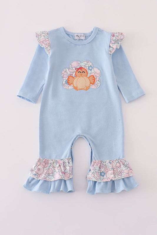 Blue turkey applique ruffle romper