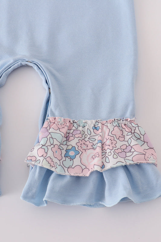 Blue turkey applique ruffle romper