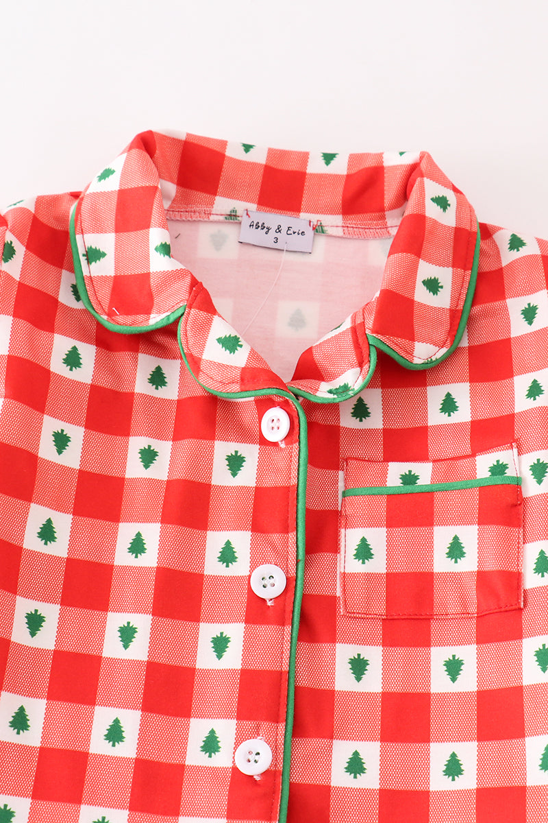 Red christmas tree gingham boy pajamas set