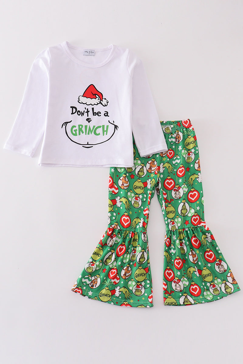 Green grinch print girl set