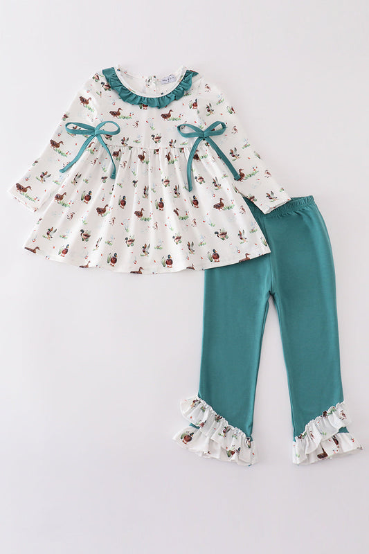 Green duck print girl set