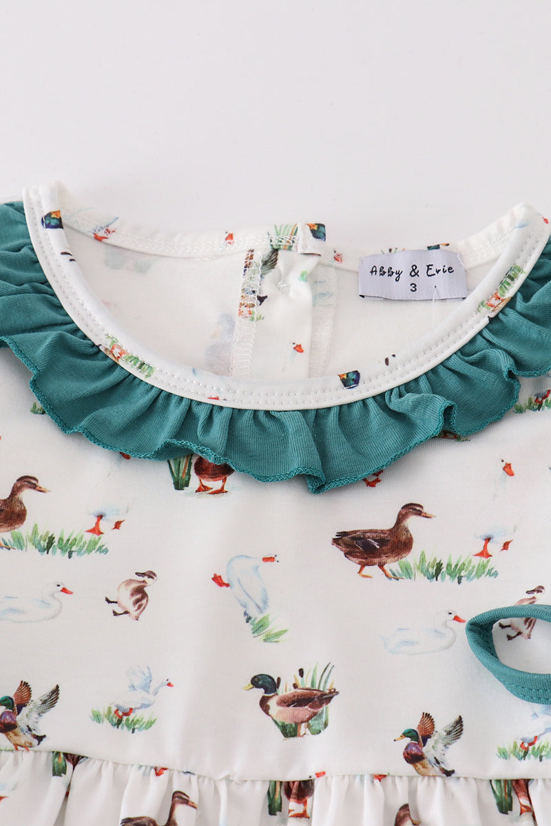 Green duck print girl set