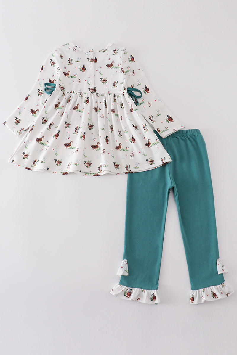 Green duck print girl set