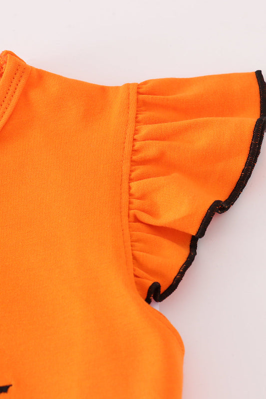 Orange halloween bluey french knot ruffle pants set