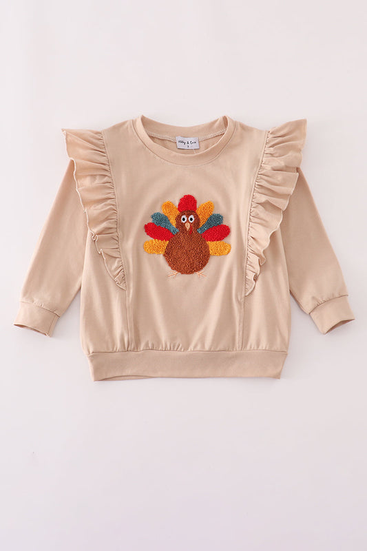 Beige turkey french knot ruffle top