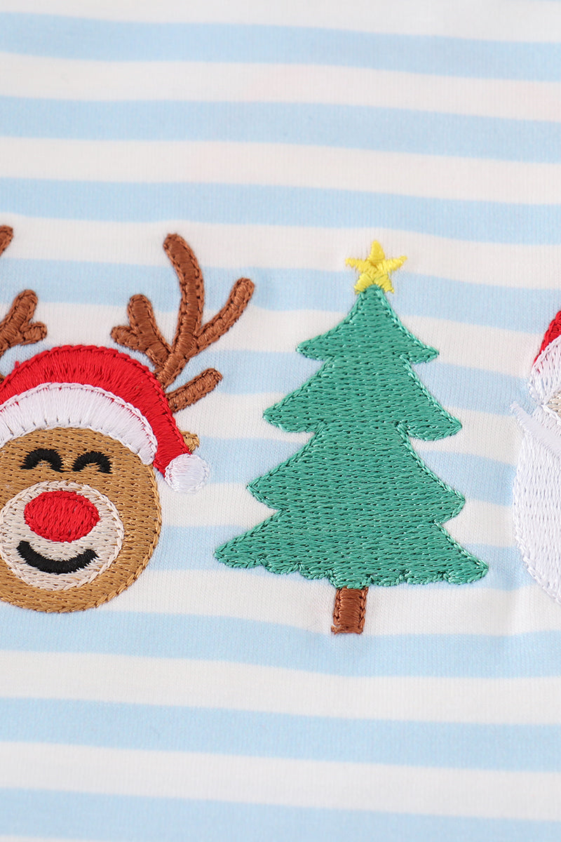 Blue christmas santa reindeer tree embroidery boy bubble