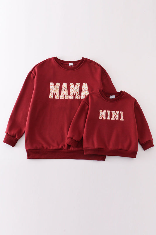 Maroon MAMA&MINI applique fleece mom&me sweatshirt