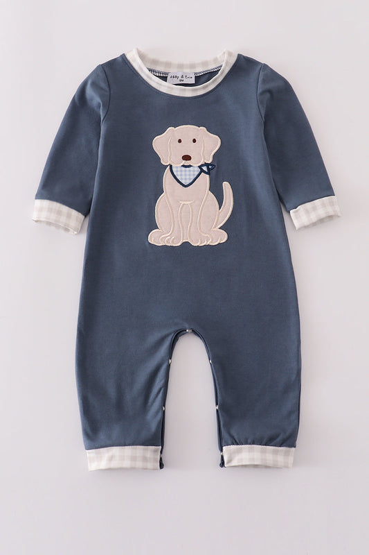 Navy puppy applique romper