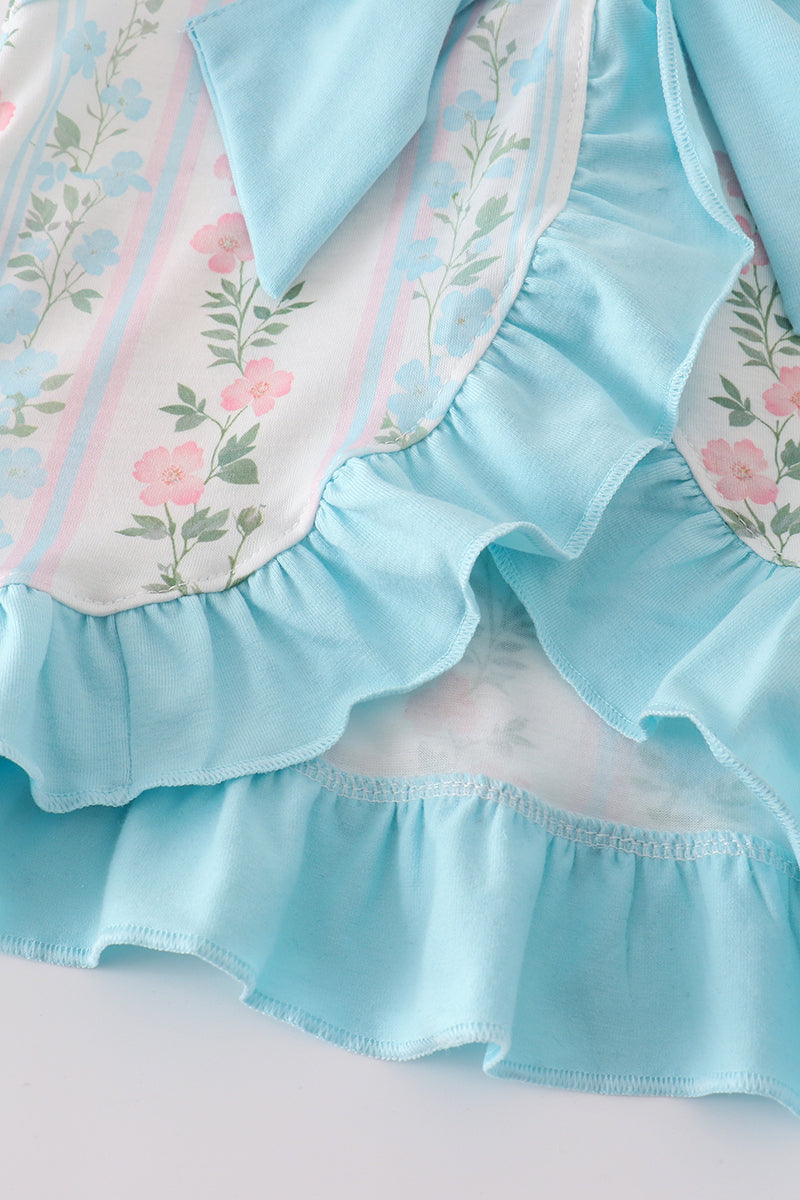 Blue floral print ruffle girl bloomer set