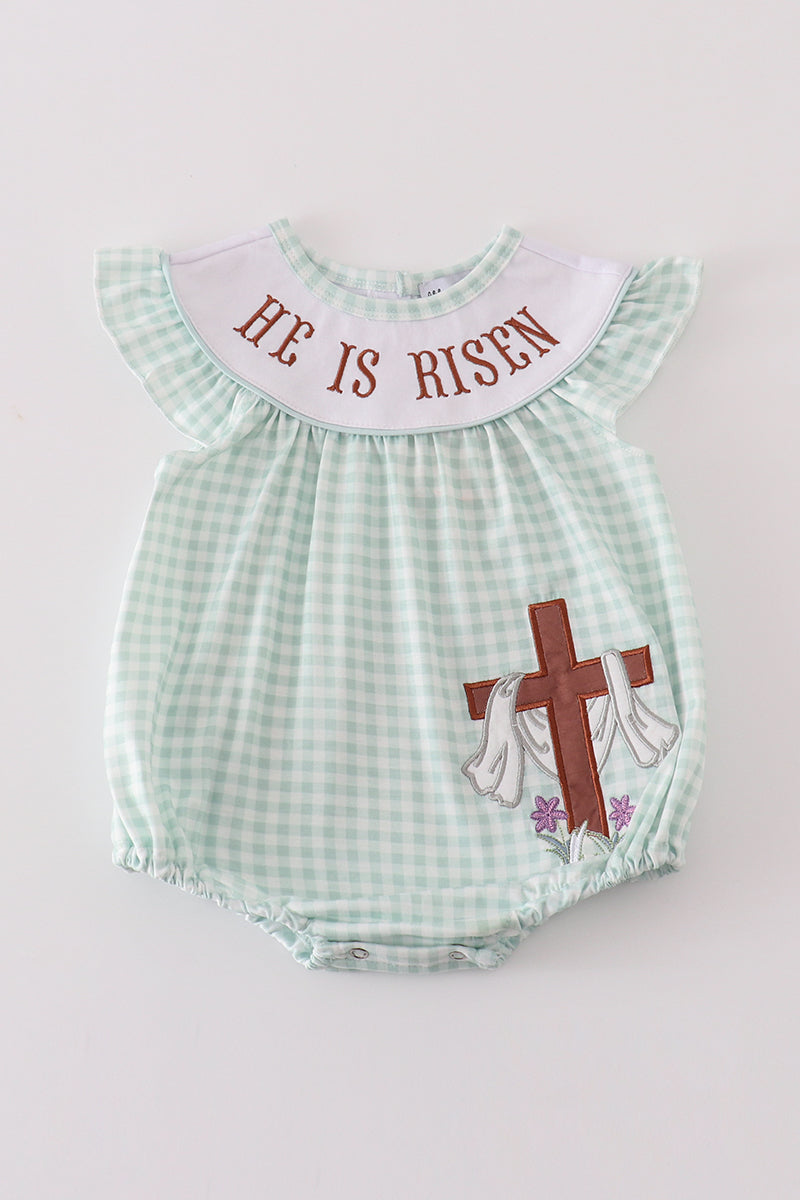 Easter he is risen embroidery girl bubble