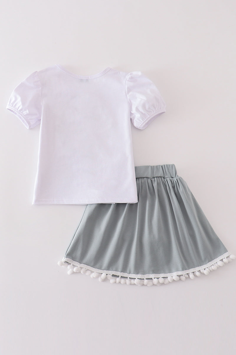 White crab applique girl skorts set